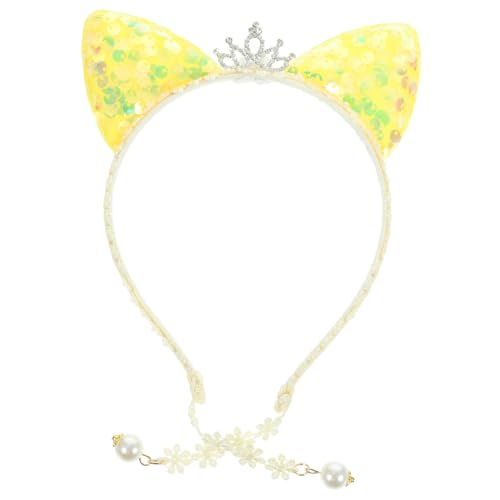 BAZEITFLOW Gelbes Katzenohren Haarreif mit Pailletten und Perlenanhänger Niedliches Party Haarband für Mädchen und Damen Vielseitiges Cosplay Accessoire für Halloween Valentinstag und BAZEITFLOW Gelbes Katzenohren Haarreif mit Pailletten und Perlenanhänger Niedliches Party Haarband für Mädchen und Damen Vielseitiges Cosplay Accessoire für Halloween Valentinstag und von BAZEITFLOW