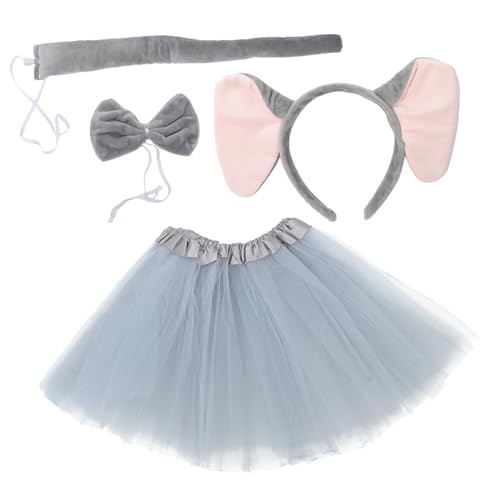 BAZEITFLOW Head Hoop Elefantenohren und für Erwachsene Band Frauen Elefantenkostüm Tier-Cosplay-Kostüm Ohren und eines Elefantenohrschwanz Stoff Grau von BAZEITFLOW
