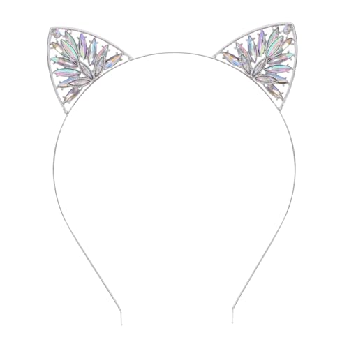 BAZEITFLOW Katzenohren Haarreif mit Funkelnden Strasssteinen Niedliches Weißes Cosplay Stirnband Glitzerndes Party Accessoire für Damen Vielseitiger Haarschmuck für Halloween und von BAZEITFLOW