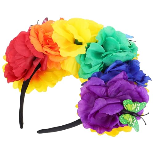 BAZEITFLOW Mexikanisches Blumen stirnband mit Bunten Kunstblumen Weiches Bequemes Party haarreifen für Day Of Dead Halloween und Mexikanische Festival kostüme Vielseitig Einsetzbar für Damen von BAZEITFLOW