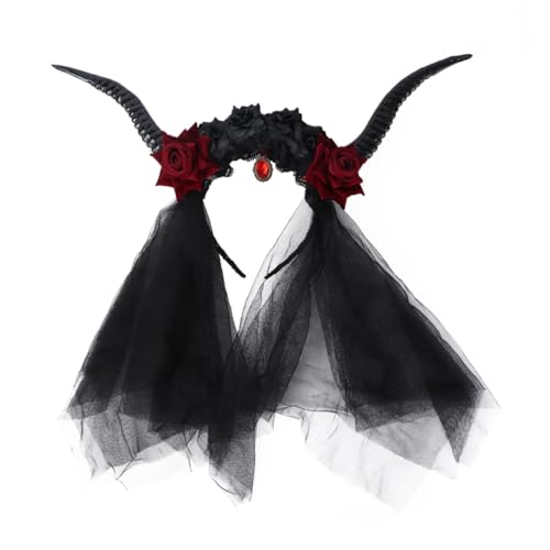 BAZEITFLOW Retro Antilopenhorn Haarreif mit Schleier und Gothic Kopfschmuck für Halloween Party Komfortabel und Auffällig Einzigartiges Cosplay Accessoire für Damen von BAZEITFLOW