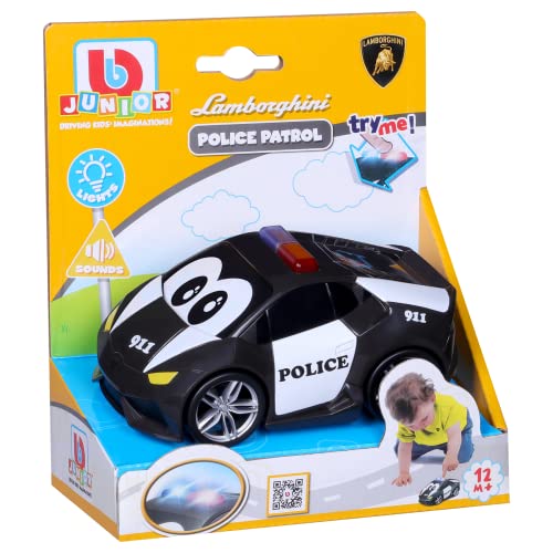 BB Junior Lamborghini Police Patrol: Spielzeugauto Lamborghini mit Licht & Sound, ab 12 Monaten, 12 cm. schwarz (16-81206) von Bburago