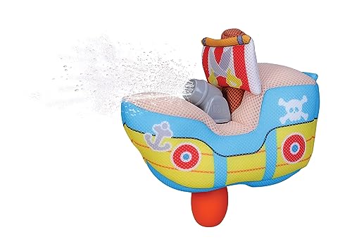 BBJunior Splash'N Play - Water Squirter Pirat Boat: Spielzeugboot mit weichem Körper und Wasserspritze, ideal für Wasser geeignet, ab 24 Monaten, 21 cm, blau (16-89062) von BBJunior