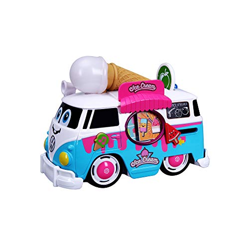 Bb Junior VW Magic Ice Cream Bus: Spielzeugauto VW Bus mit Licht & Sound, 3 Sprachen (DE/EN/FR), ab 12 Monaten, 20 cm, blau-weiß (16-88610) von Bburago