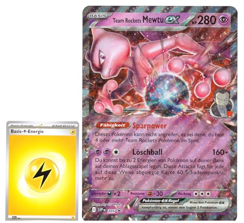 BB-Toy-Trades PKM Pokemon Sammelkarte XXL Promo Karte - DEUTSCH - Fullart Holo Mega Jumbo Oversize Einzelkarte mit BB-Toy-Trades Sleeve Team Rockets Mewtu ex SVP205 Promo von BB-Toy-Trades