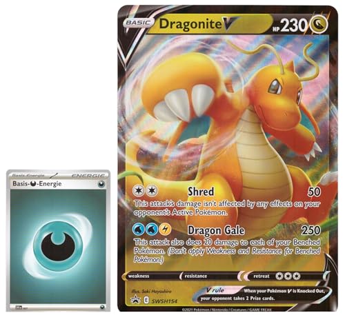 BB-Toy-Trades PKM Sammelkarte XXL Black Star Promo Karte Dragonite V SWSH154 - ENGLISCH - Fullart Holo Mega Jumbo Oversize Einzelkarte mit BB-Toy-Trades Sleeve (Dragonite V) von BB-Toy-Trades