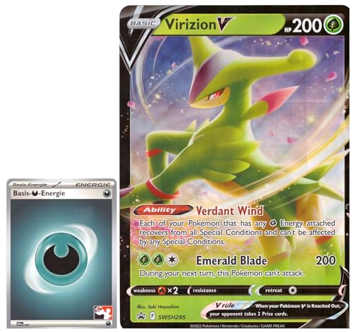 BB-Toy-Trades PKM Sammelkarte XXL Black Star Promo Karte Virizion V SWSH295 - ENGLISCH - Fullart Holo Mega Jumbo Oversize Einzelkarte mit BB-Toy-Trades Sleeve (Virizion V EN) von BB-Toy-Trades