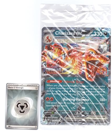 BB-Toy-Trades Pokemon Sammelkarte XXL Promo Karte Charizard ex OBF 125/197 - ENGLISCH - Fullart Holo Mega Jumbo Oversize Einzelkarte mit BB-Toy-Trades Sleeve - Glura - Charizard ex EN von BB-Toy-Trades