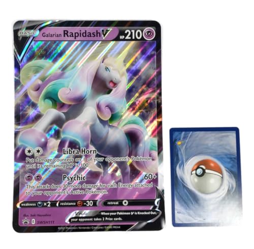 BB-Toy-Trades PKM Sammelkarte XXL Promo Karte Galarian Rapidash V SWSH111 - ENGLISCH - Fullart Holo Mega Jumbo Oversize Einzelkarte mit BB-Toy-Trades Sleeve (Galarian Rapidash EN) von BB-Toy-Trades