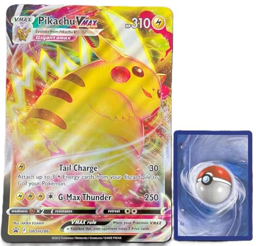 BB-Toy-Trades PKM Sammelkarte XXL Promo Karte Gigadynamax Pika SWSH286 - ENGLISCH - Fullart Holo Mega Jumbo Oversize Einzelkarte mit BB-Toy-Trades Sleeve (Gigadynamax Pika EN) von BB-Toy-Trades