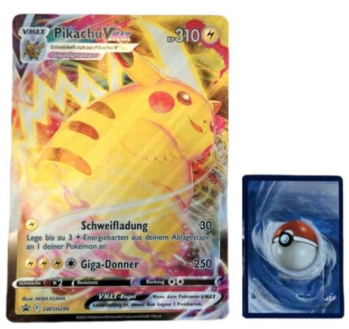 BB-Toy-Trades PKM Sammelkarte XXL Promo Karte Gigadynamax Pika VMax SWSH286 - DEUTSCH - Fullart Holo Mega Jumbo Oversize Einzelkarte mit BB-Toy-Trades Sleeve (Gigadynamax Pika DE) von BB-Toy-Trades