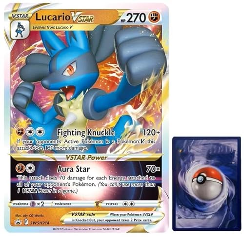BB-Toy-Trades PKM Sammelkarte XXL Promo Karte Lucario VStar SWSH214 Black Star Promo - ENGLISCH - Fullart Holo Mega Jumbo Oversize Einzelkarte mit BB-Toy-Trades Sleeve (Lucario VStar) von BB-Toy-Trades