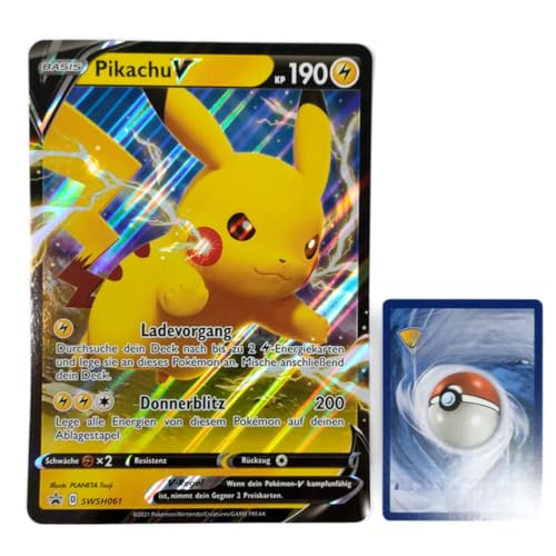 BB-Toy-Trades PKM Sammelkarte XXL Promo Karte Pika V SWSH061 - DEUTSCH - Fullart Holo Mega Jumbo Oversize Einzelkarte mit BB-Toy-Trades Sleeve (Pika V DE) von BB-Toy-Trades
