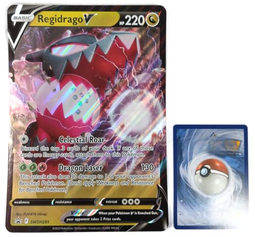 BB-Toy-Trades PKM Sammelkarte XXL Promo Karte Regidrago V SWSH281 - ENGLISCH - Fullart Holo Mega Jumbo Oversize Einzelkarte mit BB-Toy-Trades Sleeve (Regidrago V EN) von BB-Toy-Trades