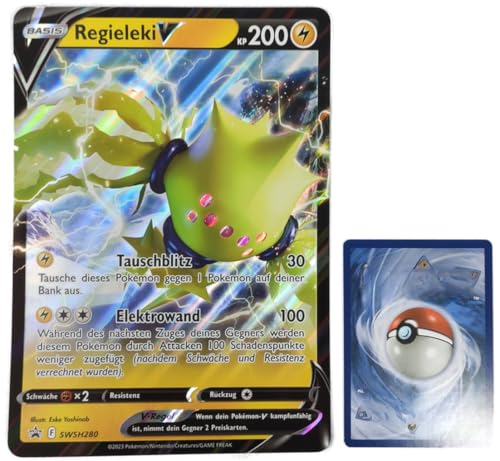 BB-Toy-Trades PKM Sammelkarte XXL Promo Karte Regieleki V SWSH280 - DEUTSCH - Fullart Holo Mega Jumbo Oversize Einzelkarte mit BB-Toy-Trades Sleeve (Regieleki V) von BB-Toy-Trades