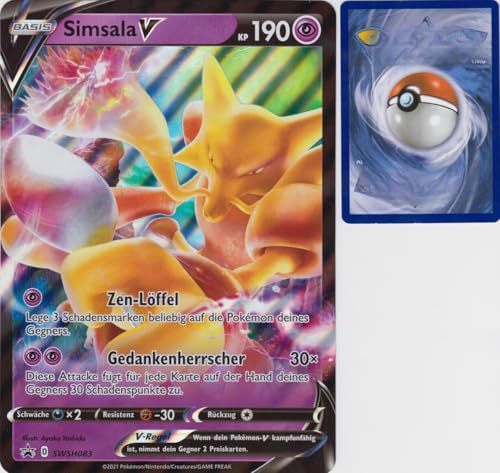 BB-Toy-Trades PKM Sammelkarte XXL Promo Karte Simsala V SWSH 083 - DEUTSCH - Fullart Holo Mega Jumbo Oversize Einzelkarte mit BB-Toy-Trades Sleeve (Simsala V DE) von BB-Toy-Trades