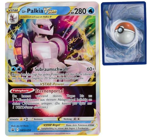 BB-Toy-Trades PKM Sammelkarte XXL Promo Karte Ur-Palkia VStar SWSH254 - DEUTSCH - Fullart Holo Mega Jumbo Oversize Einzelkarte mit BB-Toy-Trades Sleeve (Ur-Palkia VStar DE) von BB-Toy-Trades