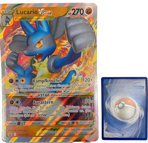 BB-Toy-Trades TCG PKM Sammelkarte XXL Black Star Promo Karte - DEUTSCH - Fullart Holo Mega Jumbo Oversize Einzelkarte mit BB-Toy-Trades Sleeve (Lucario VStar) von BB-Toy-Trades