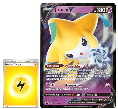 BB-Toy-Trades TCG PKM Sammelkarte XXL Black Star Promo Karte Jirachi V SWSH299 - DEUTSCH - Fullart Holo Mega Jumbo Oversize Einzelkarte mit BB-Toy-Trades Sleeve (Jirachi V) von BB-Toy-Trades