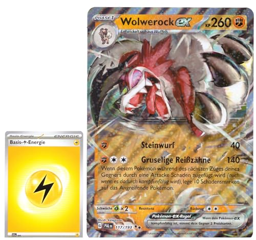 BB-Toy-Trades TCG PKM Sammelkarte XXL Black Star Promo Karte Wolwerock ex PAL 117/193 - DEUTSCH - Fullart Holo Mega Jumbo Oversize Einzelkarte mit BB-Toy-Trades Sleeve (Wolwerock ex) von BB-Toy-Trades