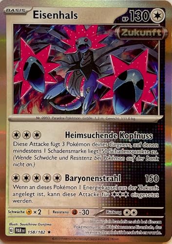 BB-Toy-Trades kompatibel für Pokemon Eisenhals PAR 158/182 Karmesin & Purpur Paradoxrift Black Star Promo Karte Knock Out Collection - Sealed - DEUTSCH - Einzelkarte Galaxy Holo + Toploader von BB-Toy-Trades