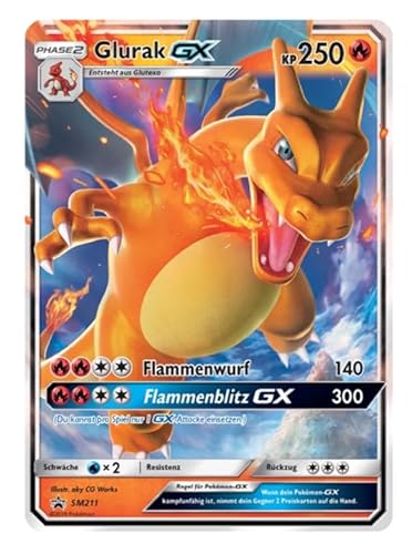 BB-Toy-Trades kompatibel für Pokemon Glurak GX SM211 Verborgenes Schicksal Star Promo Karte - DEUTSCH - Einzelkarte Fullart Holo + Toploader von BB-Toy-Trades