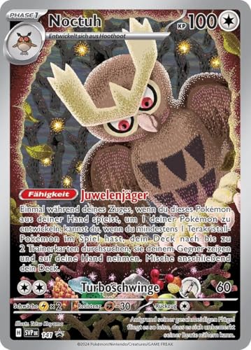 BB-Toy-Trades kompatibel für Pokemon Noctuh SVP-141 Karmesin & Purpur Stellarkrone Black Star Promo Karte - DEUTSCH - Einzelkarte Fullart Holo + Toploader von BB-Toy-Trades