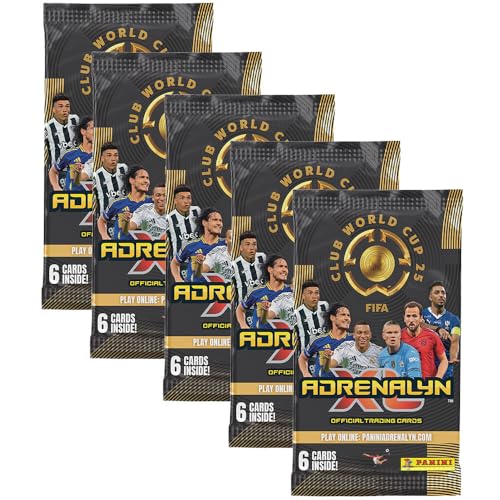 Panini FIFA Club World Cup 5 Booster Packs Adrenalyn XL WM 2025 Saison Fussball Trading Cards und BB-Toy-Trades Toploader von BB-Toy-Trades