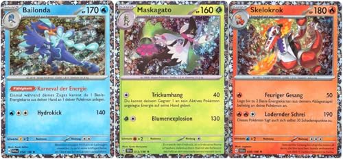 Pokemon Sammelkarten - Karmesin & Purpur Maskagato SVI015 Skelokrok SVI038 Bailonda SVI 054 Deutsche Sparkle Holo Promo Karten mit BB-Toy-Trades Teambag Pokemon Sammelkarten - Karmesin & Purpur Maskagato SVI015 Skelokrok SVI038 Bailonda SVI 054 Deutsche Sparkle Holo Promo Karten mit BB-Toy-Trades Teambag von BB-Toy-Trades