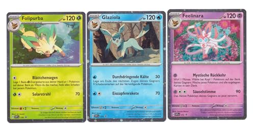 Sammelkarten - Prismatische Entwicklungen Feelinara SVP172 Glaziola SVP171 Folipurba SVP170 Deutsche Holo Promo Karten (Evoli Evolutions) mit BB-Toy-Trades Teambag von BB-Toy-Trades