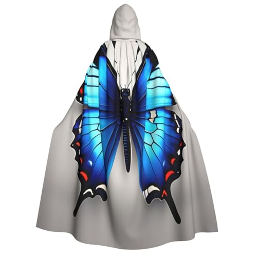 BBEXJIGY Blauer Schmetterlings-Druck, Uni, mit Kapuze, Halloween-Umhang, Vampir, Hexe, Umhang, Kostüme, Party-Umhang BBEXJIGY Blauer Schmetterlings-Druck, Uni, mit Kapuze, Halloween-Umhang, Vampir, Hexe, Umhang, Kostüme, Party-Umhang von BBEXJIGY