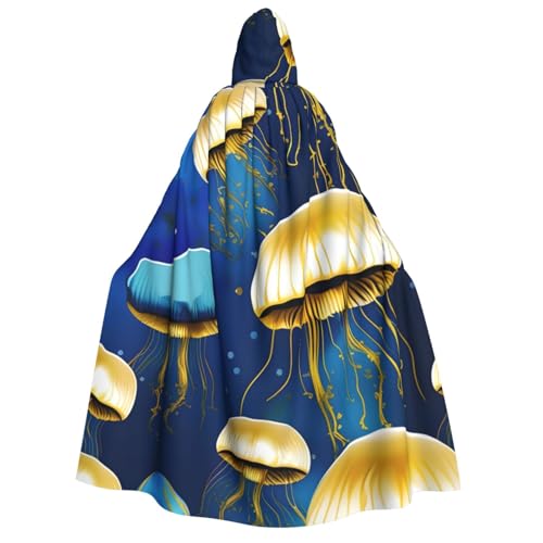 BBEXJIGY Blauer und goldener Quallen-Druck, Uni, mit Kapuze, Halloween-Umhang, Vampir, Hexenumhang, Kostüme, Party-Umhang BBEXJIGY Blauer und goldener Quallen-Druck, Uni, mit Kapuze, Halloween-Umhang, Vampir, Hexenumhang, Kostüme, Party-Umhang von BBEXJIGY