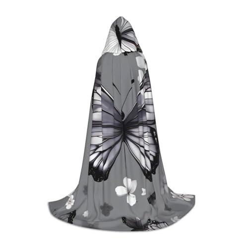 BBEXJIGY Kapuzenumhang mit Schmetterlingsdruck, Fliege (ohne Reißverschluss), für Halloween, Cosplay, Comic Con, Motto-Partys, Grau-Blaugrün von BBEXJIGY