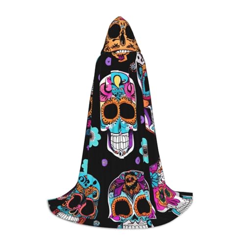BBEXJIGY Kapuzenumhang mit Totenkopf-Druck, Fliege (ohne Reißverschluss), Halloween, Cosplay, Comic Con, Motto-Partys von BBEXJIGY
