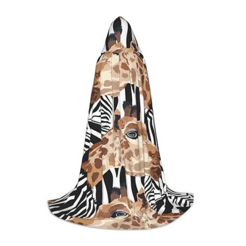 BBEXJIGY Kapuzenumhang mit Zebra- und Giraffen-Druck, Fliege (ohne Reißverschluss), Halloween, Cosplay, Comic Con, Motto-Partys von BBEXJIGY