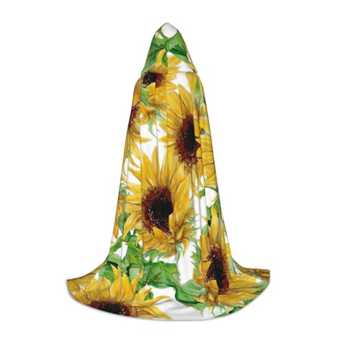 BBEXJIGY Kapuzenumhang mit gelbem Sonnenblumen-Druck, Fliege (ohne Reißverschluss), Halloween, Cosplay, Comic Con, Motto-Partys von BBEXJIGY