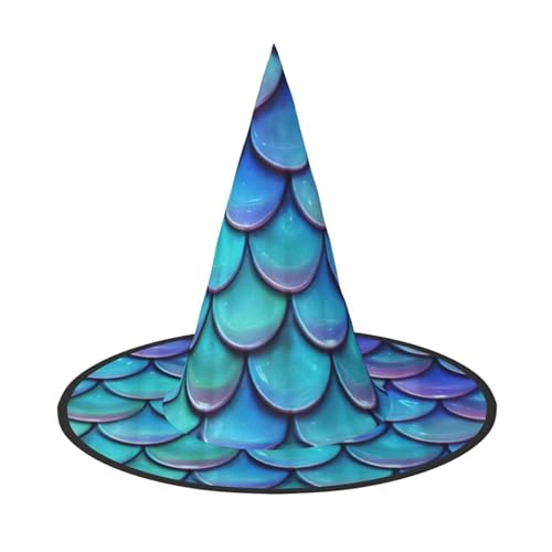 BBEXJIGY Meerjungfrau Blaugrün Fischschuppen Druck Oxford Tuch Halloween Hexenhut Faltbar für Halloween Karneval Rollenspiel von BBEXJIGY