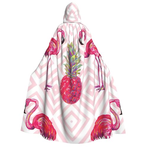 BBEXJIGY Roter Flamingo-Ananas-Druck, Uni, mit Kapuze, Halloween-Umhang, Vampir, Hexenumhang, Kostüme, Party-Umhang BBEXJIGY Roter Flamingo-Ananas-Druck, Uni, mit Kapuze, Halloween-Umhang, Vampir, Hexenumhang, Kostüme, Party-Umhang von BBEXJIGY