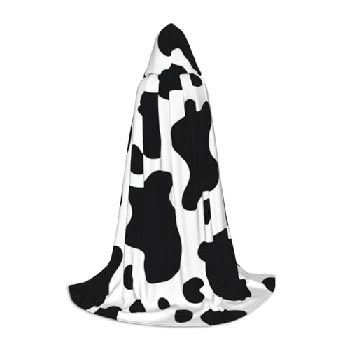 BBEXJIGY Schwarz-weißer Umhang mit Kuh-Druck, Fliege (ohne Reißverschluss), Halloween, Cosplay, Comic Con, Motto-Partys von BBEXJIGY
