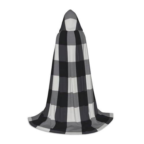 BBEXJIGY Schwarz-weißes Karomuster mit Kapuze, Fliege (ohne Reißverschluss), Halloween, Cosplay, Comic Con, Motto-Partys von BBEXJIGY