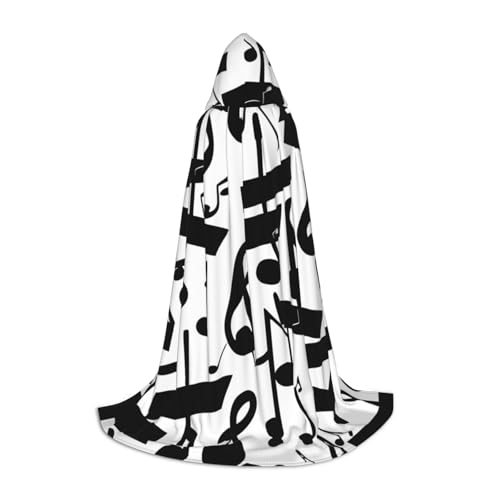 BBEXJIGY Schwarzer Kapuzenumhang mit Musiknoten-Druck, Fliege (ohne Reißverschluss), Halloween, Cosplay, Comic Con, Motto-Partys von BBEXJIGY