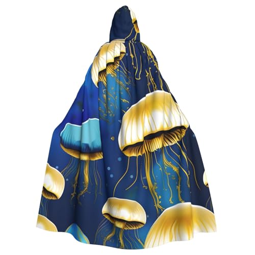 BBEXJIGY Uni Blau Gold Quallen Druck Kapuzenumhang Halloween Hexenkostüm Party Kostüm BBEXJIGY Uni Blau Gold Quallen Druck Kapuzenumhang Halloween Hexenkostüm Party Kostüm von BBEXJIGY