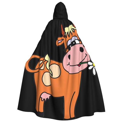 BBEXJIGY Uni Cartoon Kuh Print Kapuzenumhang Halloween Hexenkostüm von BBEXJIGY