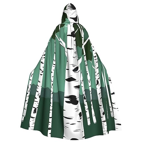 BBEXJIGY Uni Kapuzenumhang mit Birkenbaum-Druck, Halloween-Hexenkostüm, Party-Kostüm BBEXJIGY Uni Kapuzenumhang mit Birkenbaum-Druck, Halloween-Hexenkostüm, Party-Kostüm von BBEXJIGY
