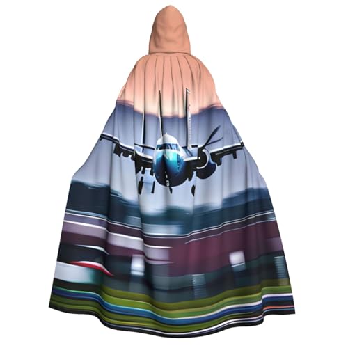 BBEXJIGY Uni Kapuzenumhang mit Fliegenflugzeug-Druck, Halloween-Umhang, Vampir-Hexenumhang, Kostüme, Party-Umhang von BBEXJIGY
