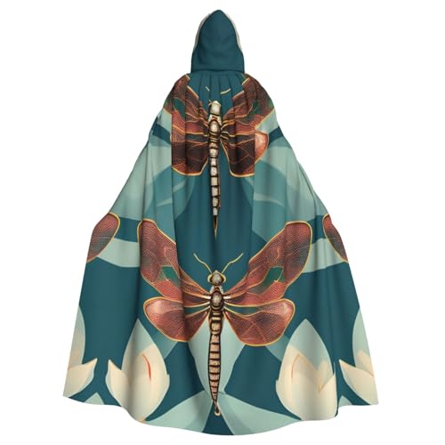 BBEXJIGY Uni Kapuzenumhang mit Libellen-Lotus-Druck, Halloween-Hexenkostüm von BBEXJIGY