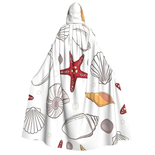 BBEXJIGY Uni Kapuzenumhang mit Muschel-Seestern-Druck, Halloween-Hexenkostüm von BBEXJIGY
