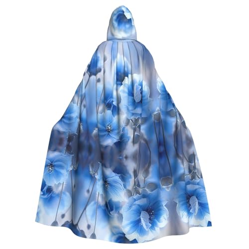 BBEXJIGY Uni blauer Blumendruck Kapuzenumhang Halloween Hexenkostüm von BBEXJIGY
