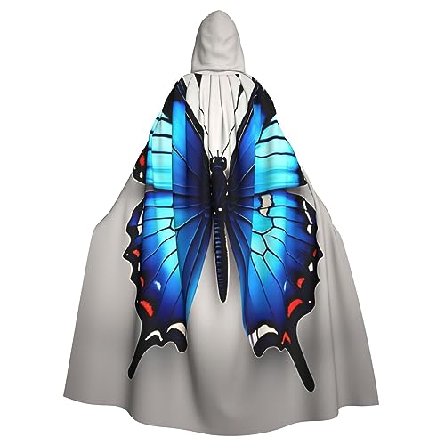BBEXJIGY Uni blauer Schmetterlingsaufdruck Kapuzenumhang Halloween Hexenkostüm von BBEXJIGY