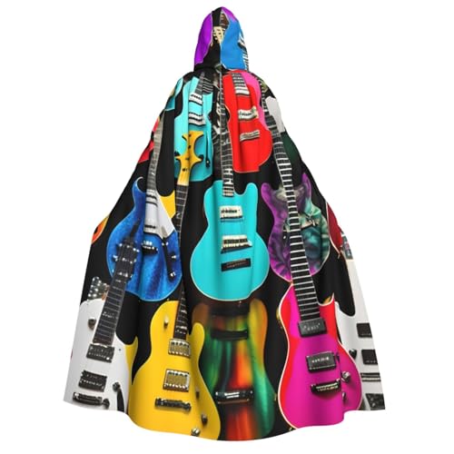BBEXJIGY Uni bunter Gitarren-Print Kapuzenumhang Halloween Vampir-Hexenkostüm von BBEXJIGY